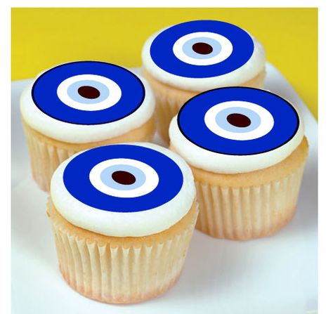 Turkish evil eye edible cupcake toppers Evil Eye Cupcakes, Evil Eye Party, Eye Cupcakes, Greek Cake, Cupcakes With Cream Cheese Frosting, Bakers Gonna Bake, Cupcakes Decorados, Edible Cupcake Toppers, Turkish Eye