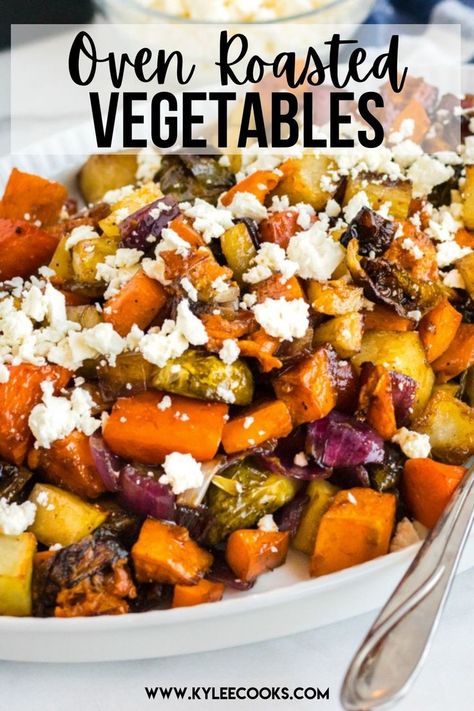 Veggie Oven Roasted, Roasted Vegetables Balsamic Glaze, Feta Roasted Vegetables, Roasted Vegetables Oven Balsamic, Roasted Vegetables With Balsamic Glaze, Mediterranean Roasted Vegetables Recipes, Roasted Vegetables With Goat Cheese, Roasted Veggies With Goat Cheese, Feta Cheese And Vegetables