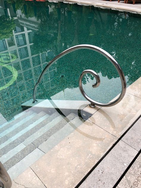 Inground Pool Handrail Ideas, Swimming Pool Handrails, Pool Railings Ideas, Pool Railing Ideas, Swimming Pool Railing, Pool Handrail Ideas, Pool Penthouse, Pool Railing, Swimming Pool Renovation