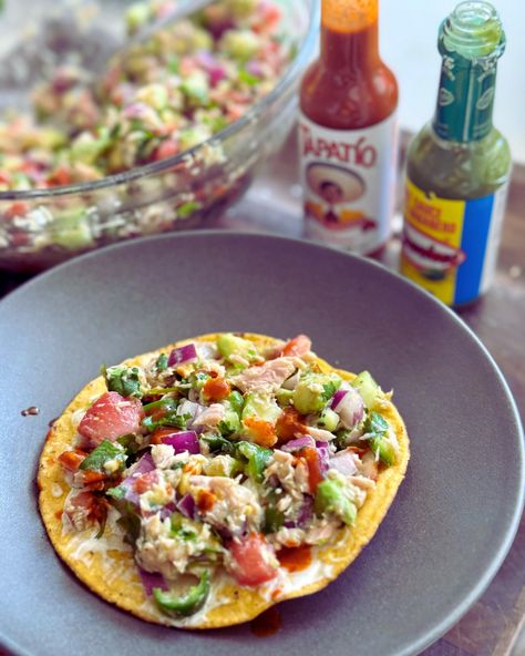 Mexican Tuna Salad Southwest Tuna Salad, Tuna Salad Tacos, Tuna Salad Tostadas, Tuna Mexican Style, Mexican Tuna Tostadas, Tuna Ceviche Recipe Canned, Tuna Tostadas Recipes, Canned Tuna Tacos, Fresh Tuna Salad