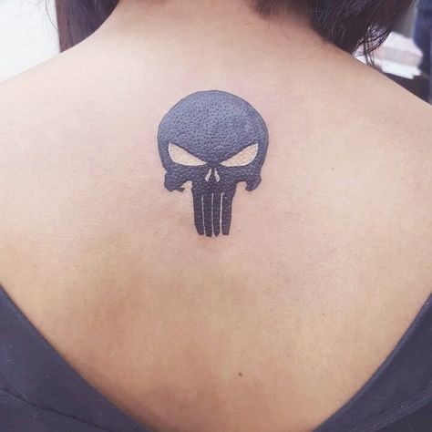 punisher,symbol,TV show,comic,black work,back,tattoo Black Work Back Tattoo, The Punisher Tattoo, Punisher Symbol, Punisher Tattoo, Punisher Logo, Silhouette Tattoos, Spine Tattoo, Black Work, Tattoos Ideas