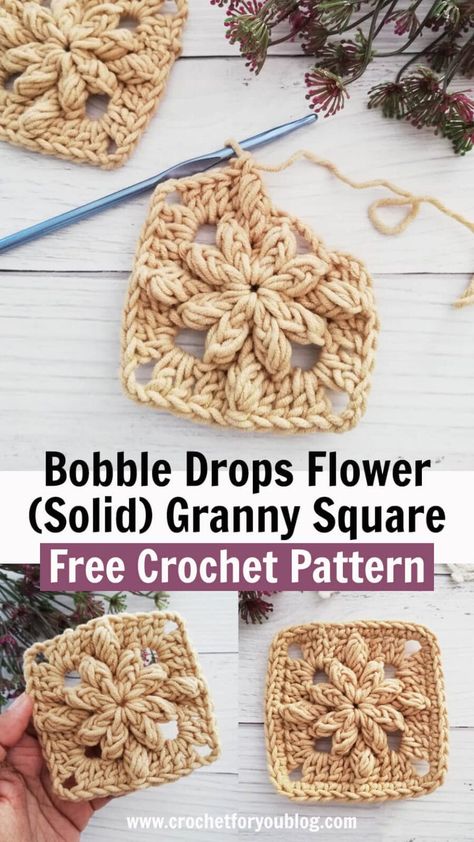 One Color Crochet Granny Squares, Bubble Granny Square Crochet, 5 Sided Granny Square, Granny Square Modern Crochet Pattern, Bubble Granny Square, Dahlia Granny Square, 3d Flower Granny Square Crochet Free Pattern, Granny Square Board, Crochet Granny Square Bulky Yarn