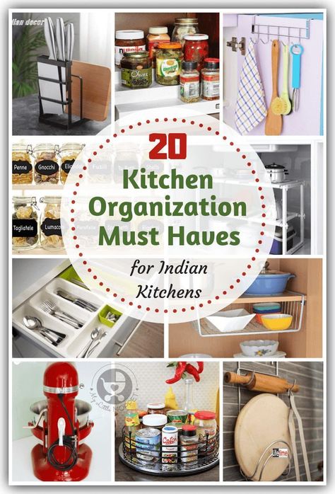 Is your kitchen overcrowded and spilling over with pots, pans and all sorts of cooking gadgets? Control the mess with these kitchen organization must haves! Kitchen Store Room Ideas Indian, Mandir Ideas, Kitchen Organiser, Amazon Kitchen Must Haves, Modern Outdoor Kitchen, Daily Ideas, Kitchen Modular, Kitchen Trolley, Pooja Mandir