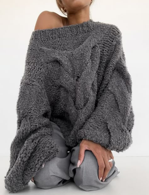 Nonna Sweater | Charcoal Knitted Sweaters Oversized, Simple Yet Stylish Outfits, Fluffy Turtleneck Sweater, Cozy Knitted Sweater, Chunky Off The Shoulder Sweater, Chunky Off Shoulder Sweater, Off One Shoulder Sweater, Oversized Off Shoulder Sweater, Oversized Fall Sweater