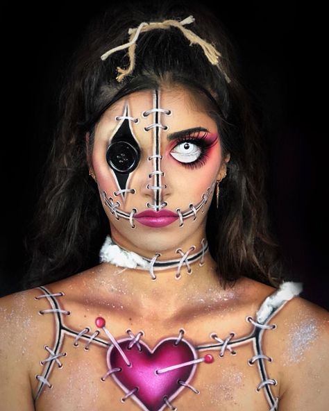 Voodoo Doll Makeup Halloween, Voodoo Doll Makeup, Doll Makeup Halloween, Makeup Artistic, Voodoo Doll, Halloween Makeup Easy, Doll Makeup, 31 Days Of Halloween, Fx Makeup