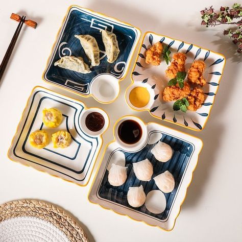 MizzMing - Print Square Ceramic Dumpling Plate Dessert Sushi, Japanese Plates, Sushi Plate, Tanah Liat, Plated Desserts, Ceramic Tableware, Japanese Ceramics, French Fries, Dessert Plate