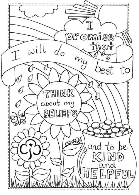 Motivational Rainbow Coloring Page Rainbow Guides Activities, Rainbow Promise Activities, Girlguiding Rainbows, Rainbows Activities, Rainbows Craft, Rainbow Guides, Brownies Girl Guides, Brownies Ideas, Rainbow Group