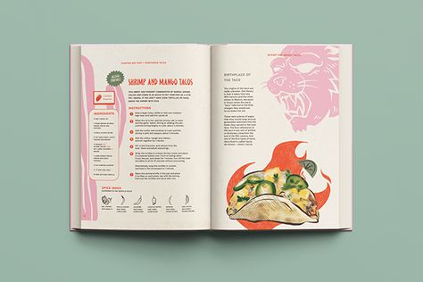 Mexican Cookbook Design: The Art of The Taco Cute Cookbook Covers, Cooking Book Layout Design, Graphic Design Cookbook, Cookbook Recipe Design, Recipe Graphic Design Layout, Digital Cookbook Design, Creative Cookbook Design, Cookbook Color Palette, Recipe Book Graphic Design