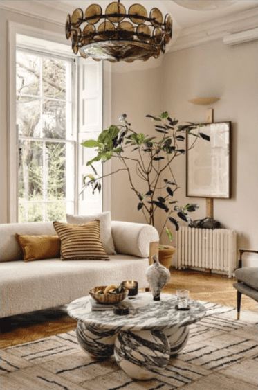 Get the Soho House Look With Soho Home 3 Bedroom Minimalist, Soho Home, Living Room And Dining Room, Soho House, Three Seater Sofa, Marble Coffee Table, A Living Room, House Layouts, Living Room Inspiration