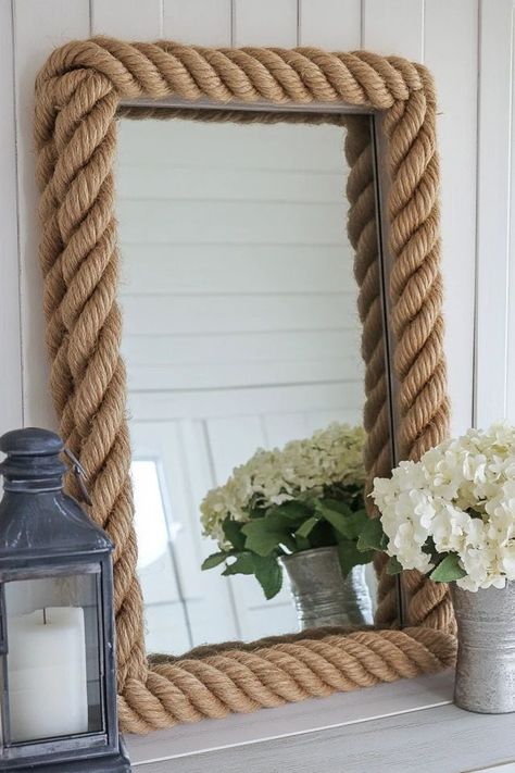 "Transform your mirror with a custom DIY Rope Frame! 🪞✨ #DIYDecor #RopeCrafts #MirrorIdeas" Rope Mirror Frame, Diy Rope Mirror, Beach Mirror, Mirror Decor Ideas, Baby Doll Bed, Rope Mirror, Mirror Frame Diy, Rope Frame, Rope Decor