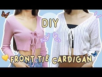 DIY Front Tie Cardigan - Hand Sewing | Upcycling Old Clothes | Chenda Keo - YouTube T Shirt To Cardigan Diy, First Sewing Projects Clothes, Diy Cardigan From Sweater, Thrift Flip Cardigan, Tie Front Cardigan Pattern, Old Clothes Diy Upcycling Ideas, Thrift Flip Sweater, Cardigan Pattern Sewing, Old Clothes Diy Upcycling