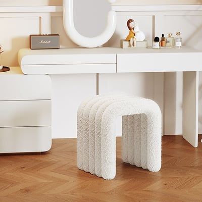 Modern White Teddy Velvet Vanity Stool Backless Makeup Accent Chair Bedroom Vanity Ideas, Vanity Ideas Bedroom, Makeup Vanity Ideas, Vanities Ideas, Vanity In Bedroom, Bedroom Vanities, Bedroom Mirrors, Bedroom Vanity Set, Brown Dining Chairs