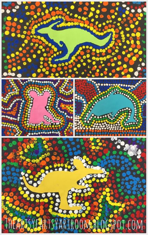 The Artsy Fartsy Art Room: 3rd Grade Australian Aboriginal Dot Art (2015) 3rd Grade Art Lesson, Third Grade Art, Aboriginal Dot Art, 2nd Grade Art, 4th Grade Art, 3rd Grade Art, Art Curriculum, Elementary Art Projects, Homeschool Art