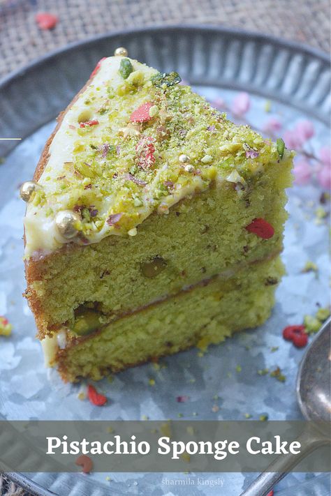 Pistachio Sponge cake or pistachio butter cake is a decadent cake with fresh pistachios. Perfect for any occasion or celebration. Pistachio Cake Recipe, Sponge Recipe, Cube Cake, Pistachio Recipes, Pistachio Butter, Pistachio Cake, Sponge Cake Recipes, Decadent Cakes, Breakfast Cake