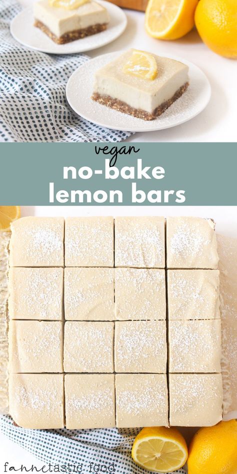 Quick And Easy Vegan Desserts Healthy No Bake, Healthy Vegan No Bake Desserts, Plant Based Lemon Bars, Lemon Bars No Bake, No Bake Gf Desserts, No Bake Dinner, Vegan No Bake Desserts, No Bake Vegan Dessert, Vegan Lemon Desserts