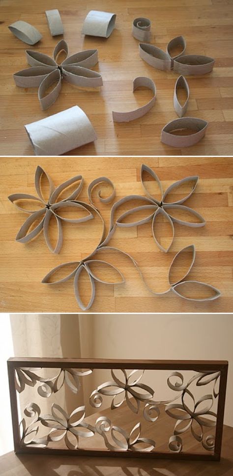 Toilet Paper Roll Art Crafts    Can you believe this is made of toilet paper rolls? Kule Ting, Toilet Paper Roll Art, Rolled Paper Art, Toilet Paper Crafts, Craft Wall, Toilet Paper Rolls, Hemma Diy, Hiasan Bilik, Toilet Paper Roll Crafts