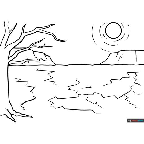 Free Drought Coloring Page for Kids Drought Drawing, Landscape Coloring Pages, Forest Coloring Pages, Easy Drawing Guides, Easy Landscape, Free Printable Coloring Sheets, Sci Fi Landscape, Water Sunset, House Colouring Pages