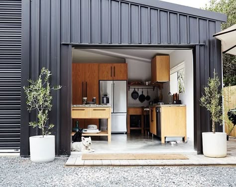 People are taking she-sheds to the next level with shomes, sheds or pole barns converted into homes. #sheddesigns Converted Shed, Maple Floors, Shed Home, New Zealand Houses, Sight Unseen, Shed Homes, Barn Style House, Big Design, Shed Design