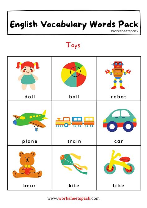 Kindergarten vocabulary words - worksheetspack Kindergarten Vocabulary Words, Teaching Punctuation, Kindergarten Vocabulary, Ingles Kids, Media Pembelajaran, Vocabulary Flash Cards, English Learning Books, Kindergarten Learning Activities, Kids English