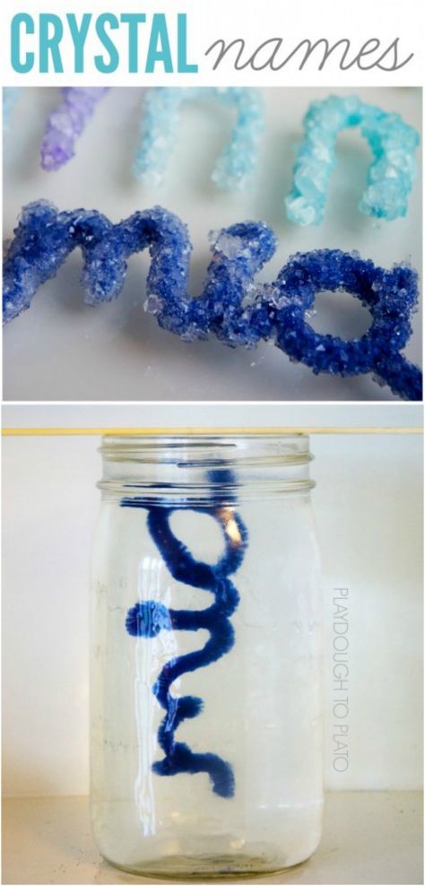 Super awesome science for kids! Make crystal names in  jar. {Playdough to Plato} Vetenskapliga Experiment, Growing Crystals, Crystal Names, Kid Experiments, Cool Science Experiments, E Mc2, Science Experiments Kids, Camping Crafts, Science Fair