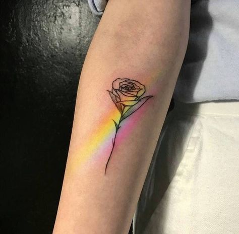 rose, tattoo, and aesthetic image Rainbow Tattoo, Tattoos Aesthetic, Tatuagem Masculina Pequena, Rainbow Tattoos, Small Rose Tattoo, Muster Tattoos, Inspiration Tattoos, Geniale Tattoos, Single Rose