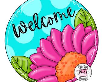 Door Hanger Templates, Welcome Flowers, Custom Door Hangers, Door Signs Diy, Door Hanger Template, Classroom Board, Summer Door Hanger, Wood Door Hangers, Pink Cow