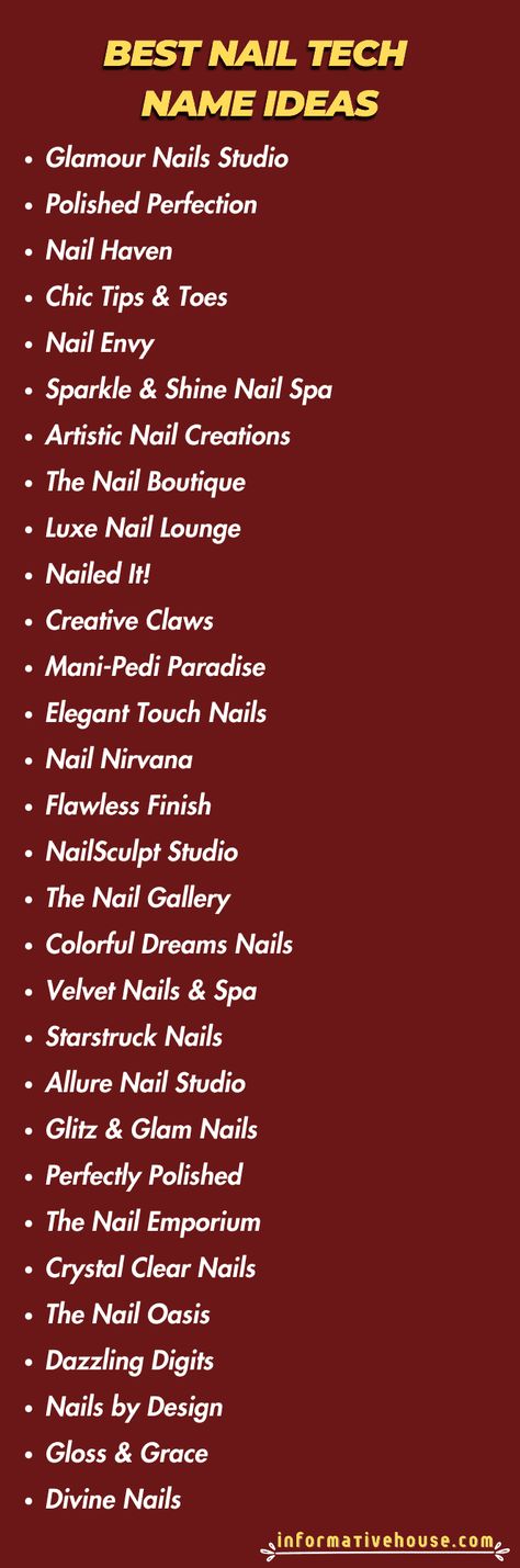 Nail Tech Name Ideas: Stand Out in the Beauty Industry! What Do You Need To Start A Nail Business, Nails Page Name Ideas For Instagram, Nail Art Page Names, Nailart Name Ideas, Nail Logos Ideas Business, Nail Technician Name Ideas, Nail Tech Ig Names, Nail Art Page Names For Instagram, Nail Art Studio Name Ideas