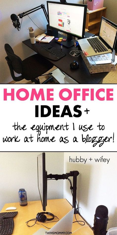 Home office ideas for small spaces, for kitchen, your bedroom and more. Work at home as a mom blogger with a home office on a budget. Learn the equipment I use to run an online business too! Office Ideas For Women Business, Home Office On A Budget, Office On A Budget, Home Office Design On A Budget, Office For Two, Budget Mom, Farmhouse Office, Small Space Office, Study Ideas