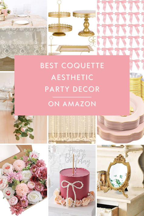 Amazon Party Decorations, Coquette Backdrop Party, Easy Diy Bridal Shower Decor, Coquette Bridal Party, Bridal Shower Coquette, Coquette Table Setting, Coquette Wedding Decor, Coquette Party Favors, 2024 Bridal Shower Trends