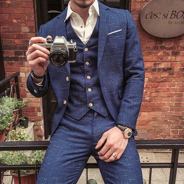 Newchic - Fashion Chic Clothes Online, Discover The Latest Fashion Trends Mobile Outfit Milano, Blue Plaid Suit, Mens 3 Piece Suits, Business Casual Suit, Man Dress, Style Anglais, Dress Suits For Men, Groomsmen Suits, Plaid Suit