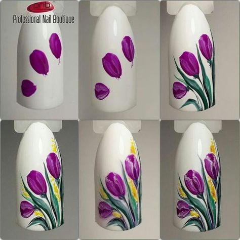 Tulip Nails, Floral Nail Designs, Flower Nail Designs, Floral Nail Art, Super Nails, Blue Nail, Spring Nail Art, Flower Nail Art, Cat Kuku