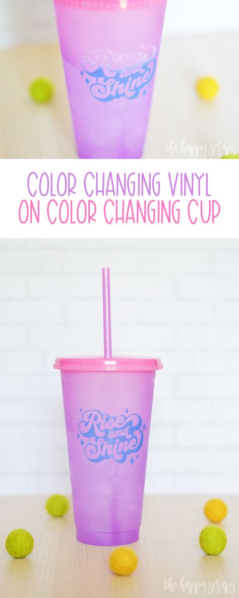 Create this fun Color Changing Vinyl on Color Changing Cup project in just a few easy steps! It's magical to watch the colors change! Color Changing Tumbler Vinyl Ideas, Color Changing Cups Vinyl Ideas, Color Changing Vinyl Ideas, Color Changing Vinyl, Color Changing Cups, Starbucks Cup Art, Personalized Bow, Gift Wrapping Inspiration, Spring Projects