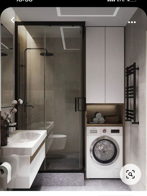 Bathroom Ideas With Washmachine, Small Bathroom Ideas With Shower And Washing Machine, Mala Kupatila Ideje, Bathroom Design With Washing Machine, Small Bathroom With Washer And Dryer, Washing Machine In Bathroom, Small Bathroom With Laundry, Laundry In Kitchen, Laundry Bathroom Combo