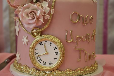 First Birthday Cake. Clock with Aria's time of birth! Once upon a time... Fairytale First Birthday Cake, Once Upon A Time Birthday Party Cake, Once Upon A Time First Birthday Cake, First Birthday Princess Cake, Once Upon A Time Cake Ideas, Once Upon A Time First Birthday Party, Once Upon A Time Baby Shower Theme Girl, One Upon A Time Birthday, Once Upon A Time Birthday Cake