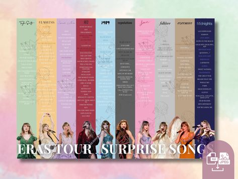 Eras Tour Surprise Song Tracker Taylor Swift Albums Checklist  + free bookmark | Reputation Midnights Lover Folklore Evermore Fearless TTPD Song Tracker, Taylor Swift Albums, Folklore Evermore, Fantasy Book Series, Taylor Swift Album, Fantasy Books, Eras Tour, Book Series, Taylor Swift