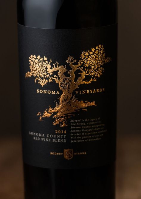 Beautiful looking coined golden tree on a matt black label. This would make a excellent gift for beloved ones Wine Label Art, Wine Bottle Label Design, Red Blend Wine, Wine Packaging Design, Wine Bottle Design, Alcohol Packaging, Bottle Label Design, Red Wine Bottle, Wine Label Design