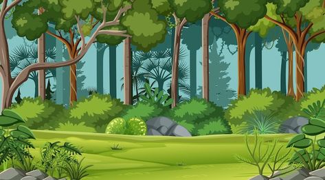 Vector jungle scene with various forest ... | Premium Vector #Freepik #vector #cartoon-jungle #cartoon-forest #jungle-tree #forest-landscape Jungle Cartoon, Jungle Images, Photoshop Backgrounds Backdrops, Nature Background Images, Cartoon Trees, House Cartoon, Jungle Scene, Cartoon House, Jungle Art