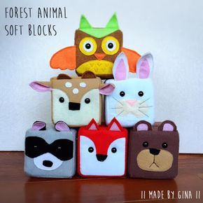 || made by gina ||: Forest Animal Soft Blocks Hand Art Kids, Soft Blocks, Activity Cube, Cute Sewing Projects, Felt Quiet Books, Forest Theme, Creative Gift Wrapping, Jungle Animal, Toy Blocks