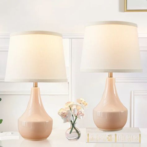 Abdullateef 18.63" Ceramic Table Lamp Set Nightstand Lamp  Desk Lamp(Bulbs Included) Lamp For Dresser, Cute Pink Lamp, Pastel Lamp, Feminine Lamp, Small Nightstand Lamps, Nursery Lamps, Lamps Nightstand, Lamp Nursery, Small Desk Lamp