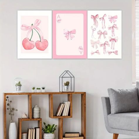 Vintage Cherry Prints Coquette Wall Art Preppy - Temu Canada Room Watercolor, Girly Preppy, Watercolor Aesthetic, Frame Sign, Pink Room Decor, Preppy Room, Hang Decor, Pink Bows, Girls Wall Art