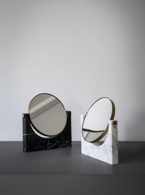 Brass & marble mirrors by Studiopepe for Menu | sightunseen.com Marble Mirror, Marble Accessories, Magnifying Mirror, Objet Design, Marble Design, Marble Table, Burke Decor, House Doctor, Mirror Designs