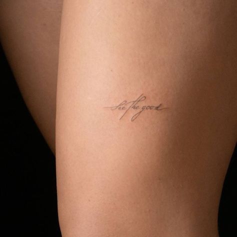 Minimal Tattoo Wrist Women, Golden Cursive Tattoo, Simple Motivational Tattoos, Small Dainty Tattoos For Women With Meaning, Pinkie Tattoo Small, See Good In All Things Tattoo, Tattoo Phrases For Women Simple, Dainty Strength Tattoo, Fine Lettering Tattoo