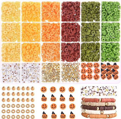 Perfect for your fall friendship bracelets! Clay Bead Kit, Thanksgiving Color, Flat Beads, Jewelry Making Kits, Jewelry Making Kit, Clay Bead, Polymer Jewelry, Charm Beads, Bead Kits