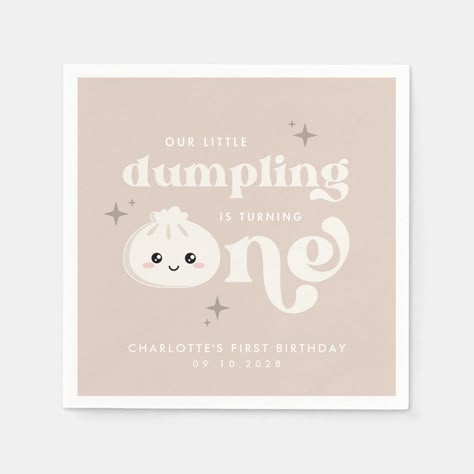 Little Dumpling Bao Dim Sum First Birthday Napkins Dumpling Cake Topper, Dumpling 1st Birthday, Dumpling First Birthday Party, Dumpling Birthday Theme, Dumpling Birthday Party, Bao Party, Korean Baby Birthday, Dumpling Birthday, Minimalist First Birthday