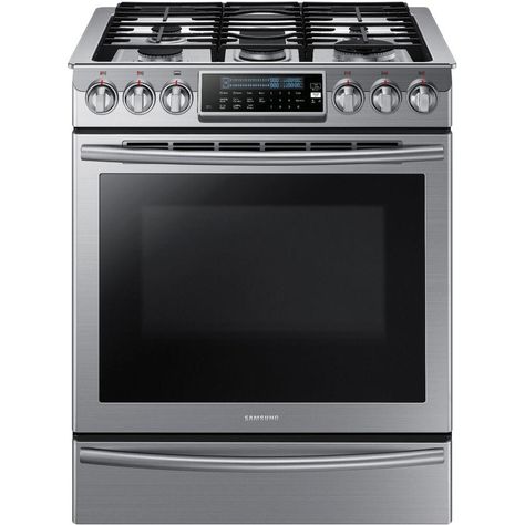 $1600 Samsung 30 in. 5.8 cu. ft. Slide-In Gas Range with Self-Cleaning Convection Oven in Stainless Steel-NX58H9500WS - The Home Depot Gas Range Double Oven, Slide In Range, Convection Cooking, Cooking Range, Cool Slides, Dual Fuel Ranges, Large Oven, Gas Oven, Gas Cooktop