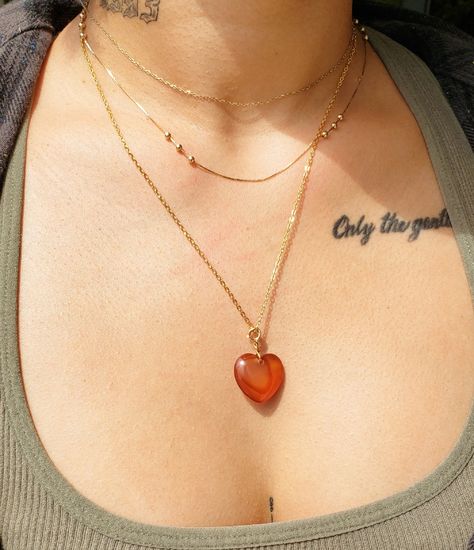 Carnelian Necklace Aesthetic, Carnelian Heart Necklace, Carnelian Aesthetic, Heart Stone Necklace, Romantic Life, Chain Heart, Amethyst Heart, Carnelian Bracelet, Carnelian Jewelry