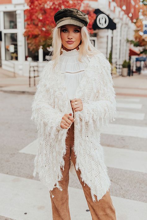 So French Fringe Cardigan in Ivory Fringe Cardigan Outfit, French Cardigan, French Fringe, So Fetch, Fur Clothing, Fringe Cardigan, Loose Sleeves, Impressions Online Boutique, Cardigan Outfits