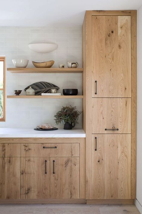 There are many wood species to choose from when it comes to cabinets - oak, maple, birch, walnut, hickory, and more! So how do you choose? Visit our blog to learn more about wood cabinets and how to find the best kind for your home..................... #KitchenCabinets | Colors | Kitchen | Types | Stain | Paint | Design | Modern | Rustic | Farmhouse | Wooden | Minimal | Vintage | Old | White | DIY | Natural | Raw | Light | Dark | Types of | Medium | Stained | Grey | Cherry | Lily Ann Blogs Kitchen Cupboards Design, Cupboards Design, Modern Wooden Kitchen, Natural Wood Kitchen, Pelan Rumah, Interior Boho, Kitchen Cupboard Designs, Comfortable Kitchen, Marble Kitchen