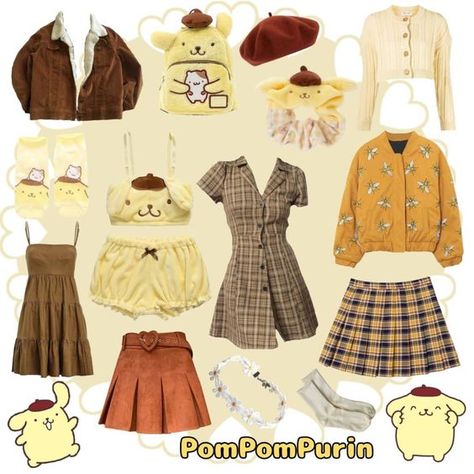 @Bellasartweird Rilakkuma Inspired Outfit, Cinnamon Roll Inspired Outfit, Kawaii Clothing Aesthetic, Pompompurin Outfit Aesthetic, Pompompurin Halloween Costume, Pom Pom Purin Outfit, Sanrio Characters Outfits, Pompompurin Aesthetic Outfit, Pochacco Outfit Ideas