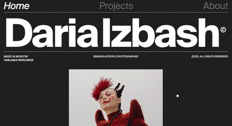 Portfolio website for photographer Daria Izbash focusing on fashion, commercial, personal projects Photographer Portfolio Website, Art Director Portfolio, Ceo Design, Director Portfolio, Personal Website Portfolio, Fashion Commercial, Website Portfolio, Frontend Developer, Digital Portfolio